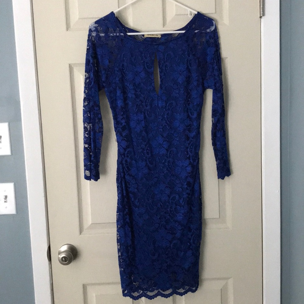 Blue lace open back dress